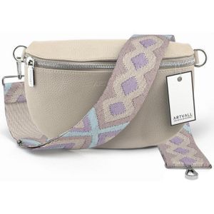 ARTVALL Umhängetasche Echtleder Handtasche Brusttasche Crossbody Beige, Leder Bauchtasche klein breiter Schulterriemen abnehmbarer Taschengurt