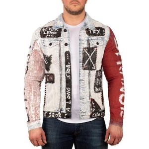 Reichstadt Jeansjacke BA-CJ241 Blau S im auffälligen Design mit Nieten und Zippern