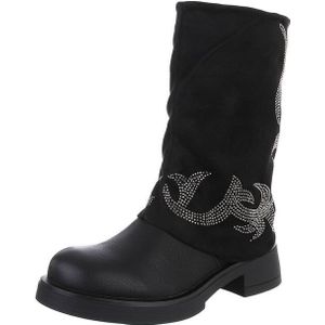 Ital-Design Damen Cowboyboots Biker Westernstiefel (88519569) Blockabsatz Flache Stiefel in Schwarz