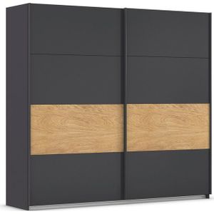 rauch Schwebetürenschrank Kleiderschrank Schrank Garderobe Schlafzimmerschrank MALVA Bauchbinde abgesetzt in gebürstetem Eiche Furnier MADE IN GERMANY