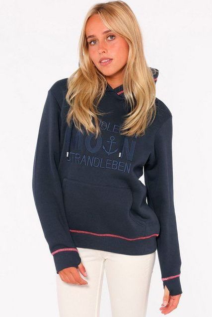 Zwillingsherz Hoodie Strandleben Moin mit gesticktem Schriftzug und neonfarbenen Akzenten
