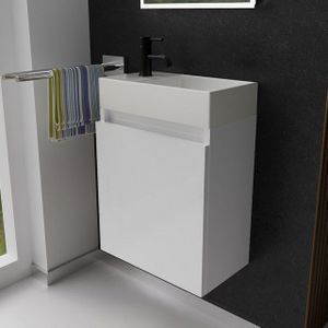 Alpenberger Badmöbel-Set Gäste WC Waschbecken mit Unterschrank - Badschrank Hängend, (2-tlg. Waschtisch Set Weiß, Waschbeckenunterschrank mit Softclose), Waschplätze für Kleine Bäder - Badschrank Hängend und Vormontiert