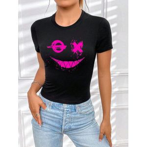 RMK T-Shirt Damen Shirt Top Sommer Basic Rundhals Smily Smiley