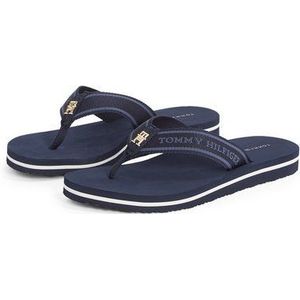 Tommy Hilfiger HILFIGER WEBBING BEACH SANDAL Zehentrenner, Sommerschuh, Flats, Bequemschuh, Dianette mit zweifarbiger Sohle