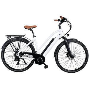 AsVIVA E-Bike Trekkingrad, Cityrad B15, 28 Zoll, bis 100 Km Reichweite, 36V Elektrofahrrad weiß-braun, Shimano Shimano Tourney / SIS RevoShift Schaltwerk, Kettenschaltung, Heckmotor, 504 Wh