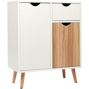 Mondeer Kommode Beistellschrank, Multifunktionale Möbel mit 1 Schublade und 2 Türen, Weiß + Eiche