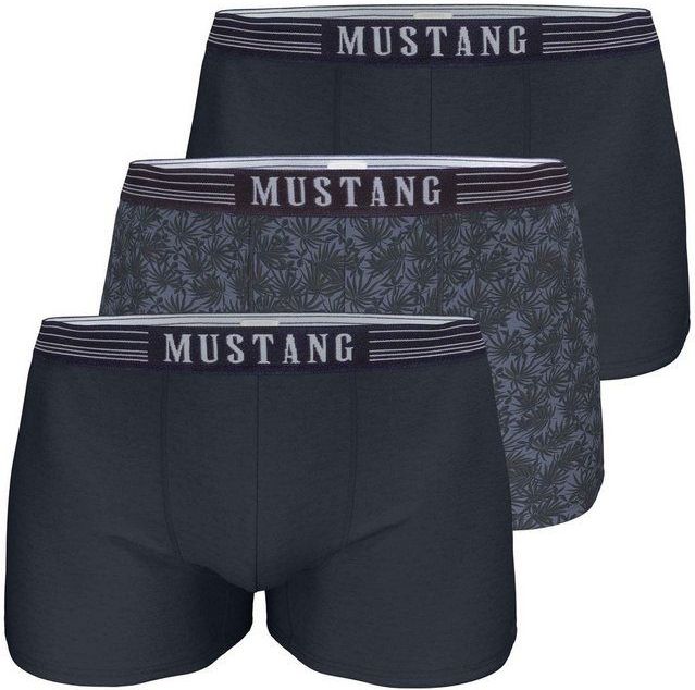 MUSTANG Retro Boxer PALM PRINT Retro-Pants Herren Unterhose Boxershorts (Spar-Set, 3-St) enge Passform, perfekter Sitz, elastischer Bund, maximaler Komfort