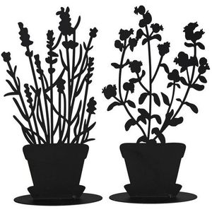 Posiwio Dekoobjekt 2tlg. Dekoaufsteller KRÄUTERTOPF schwarz Metallblume Blumensilhouette