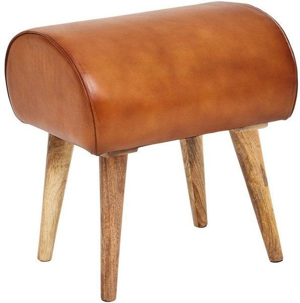 FINEBUY Sitzhocker FB54116 (Echtleder / Massivholz 45x53x40 cm, Design Hocker), Dekohocker Braun Modern, Lederhocker Gepolstert