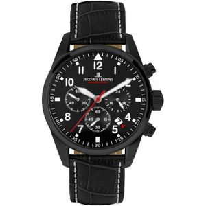 Jacques Lemans Chronograph Barcelona 42-2F, Quarzuhr, Armbanduhr, Herrenuhr, Lederarmband, Stoppfunktion, Datum