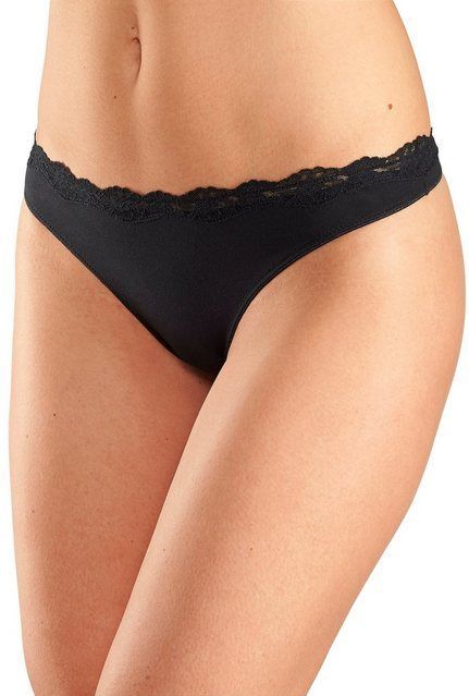 LASCANA String (3er-Pack) aus elastischer Baumwolle mit zarter Spitze