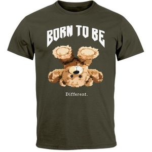 Neverless Print-Shirt Herren T-Shirt Printshirt Born to be different Schriftzug Bear Bär mit Print