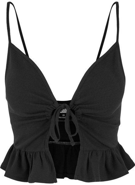 URBAN CLASSICS Bügelloser BH Urban Classics Damen Ladies Waffle Pique Ruffle Top