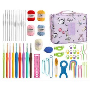RWEUOQ Häkelnadeln Häkelset mit Garn und Strickzubehör 59-teilig inklusive Stricktasche, Praktisches süßes DIY-Strickset für Anfänger, Strickgeschenke