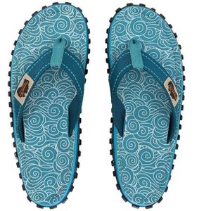 Gumbies Original in Turquoise Swirls T-Strap-Zehentrenner aus recycelten Materialien hergestellt, stabile Gummisole