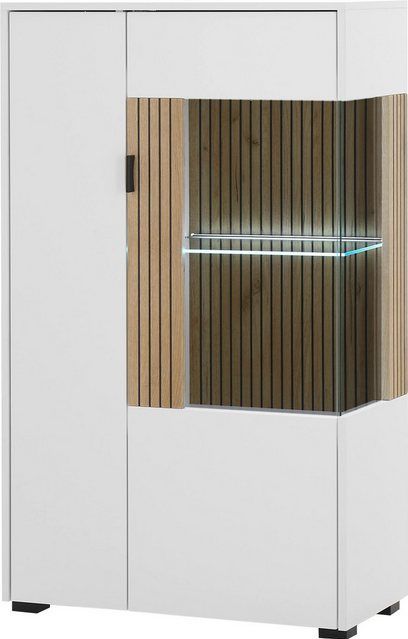INOSIGN Vitrine Hudson, Stauraumvitrine, Standvitrine in moderner Trendfarbe, Griffe aus Metall (Schwarz), Höhe 125 cm