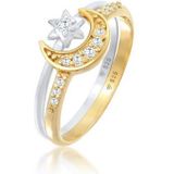 Elli Solitärring Stern Mond Zirkonia Stapelring 2er Set 925 Silber