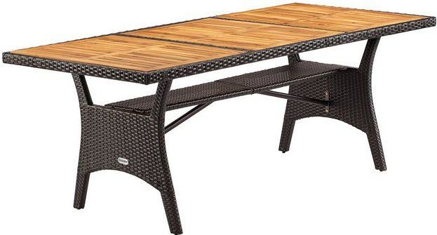 Casaria Gartentisch (1-St), Polyrattan mit Ablage FSC®- zertifiziertes Akazienholz 190x90cm