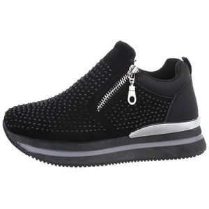 Ital-Design Damen Low-Top Freizeit Sneaker (86016690) Keilabsatz/Wedge Sneakers Low in Schwarz