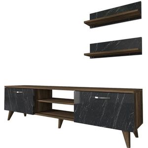 moebel17 Vitrine Wohnwand Ayden Walnuss Dunkelgrau (Marmor optik)