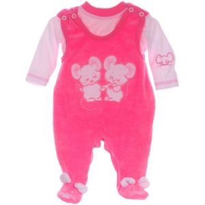 La Bortini Strampler Strampler und Shirt 2tlg Baby Anzug warm in Rosa mit Mäuse aus weichem Velours, 44 50 56 62 68
