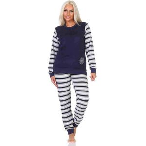 Normann Pyjama Geringelter Damen Frottee Schlafanzug langarm Pyjama mit Eiskristall