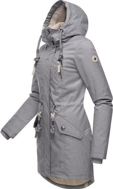 Ragwear Wintermantel Elsie Melange Wasserdichter Winterparka mit Kapuze und Teddyfleece
