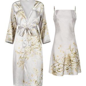 Orchibelle Morgenmantel Luxuriöses Satin Nachtwäsche Set – Damen Kimono & Nachthemd, Bindegürtel, Spaghettiträger, Wasserfallausschnitt, Gürtel, Loungewear & Pyjama Set – Schlafanzug mit Negligee & Robe
