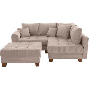 Home affaire Ecksofa Rice L-Form inkl. Hocker, Set, mit Bonnellfederkern, Hocker & Kissen, Ottomane beidseitig montierbar