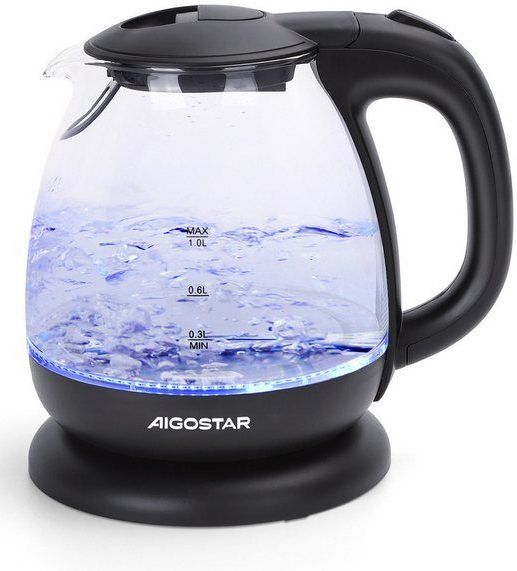 Aigostar Wasserkocher Kleiner wasserkocher glas mit led-beleuchtung, 1 Liter, 2200W, Kleiner wasserkocher glas mit led-beleuchtung, 1 Liter, 2200W