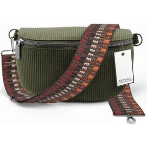 ARTVALL Umhängetasche Cord Handtasche Brusttasche Crossbody Bag Olivgrün, Bauchtasche Cord weich mit Schultergurt abnehmbar Hüfttasche Klein