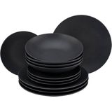 CreaTable Tafelservice Geschirr-Set Soft Touch Black (12-tlg), 4 Personen, Steinzeug, Service, schwarz, seidenmatte Glasur, 12 Teile, für 4 Personen
