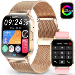 Yuede Smartwatch Damen Herren, 2.01" Fitness Tracker mit AMOLED-Display Smartwatch (Quadratischer 2,01-Zoll-HD-Full-Touch-Farbdisplay Zoll) Fitness Tracker uhr mit Anruffunktion, Gesundheits-Uhren mit Blutsauerstoff, Blutdruckmessung, Herzfrequenz, Schlafqualität, Schrittzähler, AI Voice, Musiksteuerung und SNS-Benachrichtigung etc., IP67 Wasserdichte Sportuhr mit mehr als 100+ Sportmodi, für Android IOS