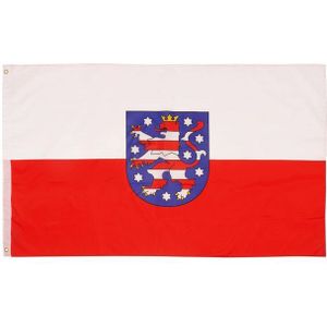 PHENO FLAGS Flagge Thüringen Flagge 90 x 150 cm Fahne Bundesland Wappen Löwe (Hissflagge für Fahnenmast), Inkl. 2 Messing Ösen