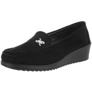 Ital-Design Damen Mokassins Freizeit Slipper (87214392) Keilabsatz/Wedge Mokassins in Schwarz