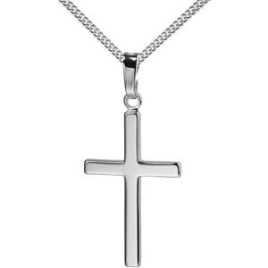 JEVELION Kreuzkette Kreuzanhänger 585 Weißgold - Made in Germany (Weißgold Anhänger, für Damen und Herren), Mit Silberkette 925 - Länge wählbar 36 - 70 cm oder ohne Kette.