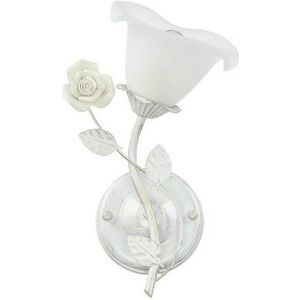 Licht-Erlebnisse Wandleuchte FLEURE, ohne Leuchtmittel, Wandlampe Shabby Weiß Floral Glasschirm romantisch