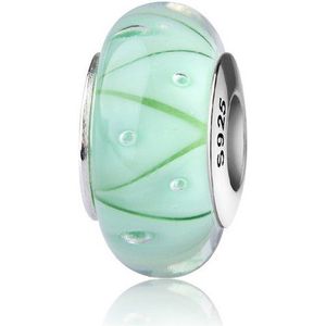 PANDACHARMS Bead Grünes Zickzack Glas Charm für Armband, Hülse aus 925 Silber