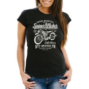 Neverless Print-Shirt Damen T-Shirt Biker Shirt Motorrad Super Motor Retro Vintage Slim Fit mit Print