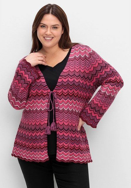 Sheego Strickjacke Große Größen mit Trompetenärmeln, im Zickzackmuster