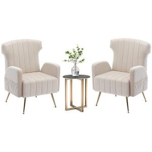 LVHOM Sessel Nadelstreifen Loungesessel (dicke Polsterung mit Samtbezug, golden Metallbeinen und 2 Seitentaschen, 2-St), für Wohnzimmer, Büro, Schlafzimmer, Wartezimmer, Lobbys