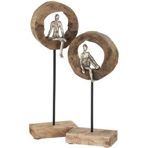 MF Dekoobjekt Denkende Figuren im Ring aus Mangobaum und Aluminium in Silber