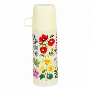Rex London Isolierflasche Wild Flowers mit Kunststoff Becher, Edelstahl Thermoskanne, für 350 ml, Auslaufsicher - Druckknopf-Verschluss