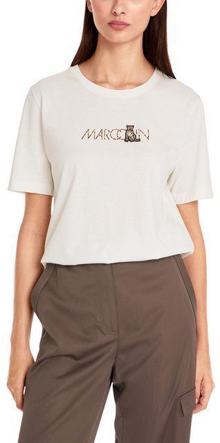 Marc Cain T-Shirt "Happy Classics" Premium Damenmode T-Shirt mit Leo-Motiv "Rethink Together"