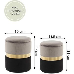 Qiyano Hocker Sitzpouf Evelyn 2er-Set Grau - Stauraum, Hocker, Lounge (1 St)