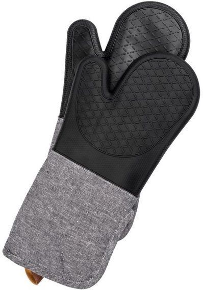 WENKO Topfhandschuhe Modell Ada, (Set, 2-tlg), Ofen- und Grillhandschuhe, extra langer Schaft, Baumwollinnenseite