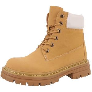 Ital-Design Damen Schnürschuhe Freizeit Stiefelette (87740347) Blockabsatz Plateaustiefeletten in Camel