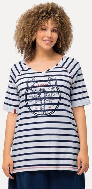 Ulla Popken T-Shirt T-Shirt Ringel Hummer A-Linie V-Ausschnitt Halbarm