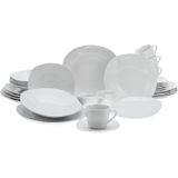 CreaTable Kombiservice Square Weiss (30-tlg), 6 Personen, Porzellan, abgerundete, quadratische Form