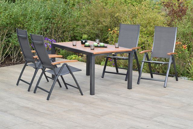 MERXX Garten-Essgruppe »Toblino«, (Set, 5-tlg., 5-fach verstellbare Rückenlehne, pulverbeschichtetes Aluminiumgestell), Ausziehtisch: LxB: 150-200 x 90 cm